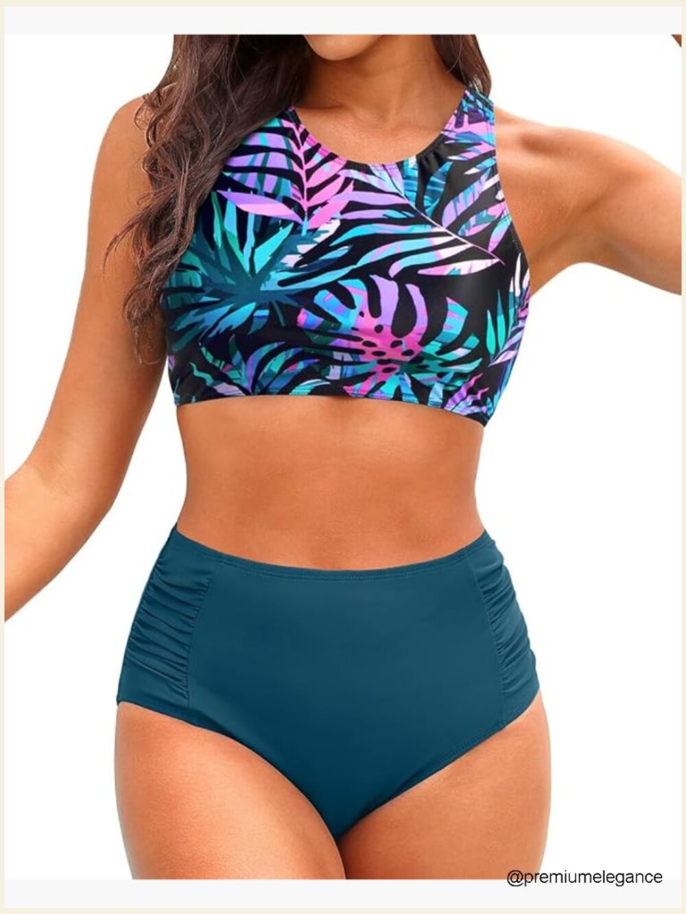 High Waisted Bikini Set Sporty Racerback Crop Top with Bottom Two Piece Swim